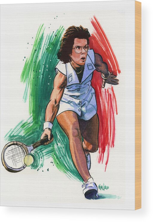 Tennis Wood Print featuring the painting Billie Jean King by Ken Meyer jr