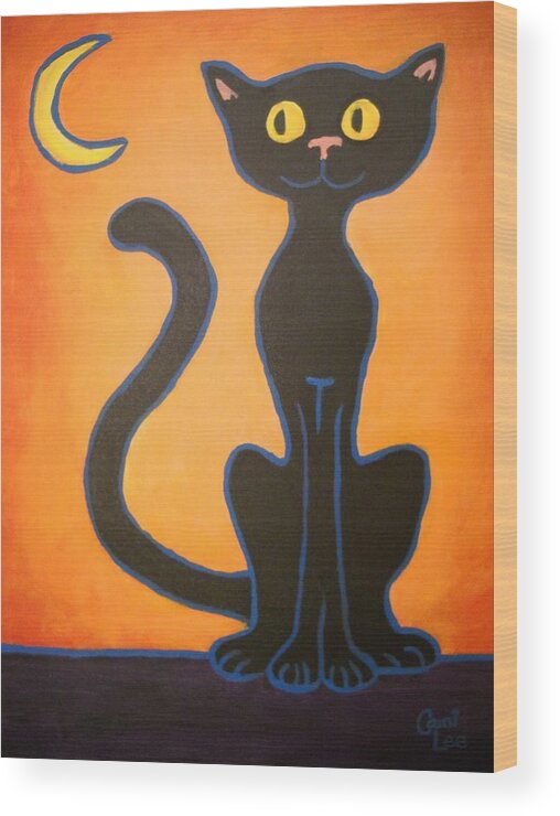 Black Wood Print featuring the painting Black Cat by Cami Lee