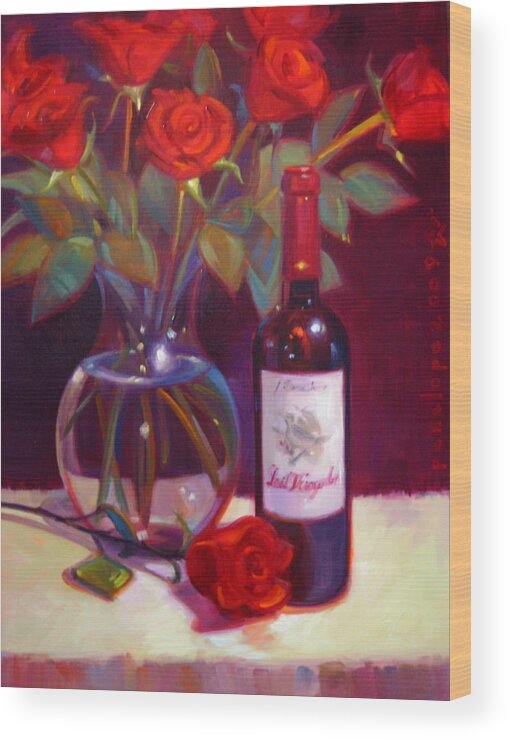 Wine Artist Wood Print featuring the painting Black Cherry Bouquet by Penelope Moore