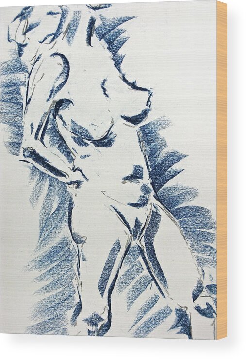 Nude Female Wood Print featuring the pastel Blue Women by Brian Sereda