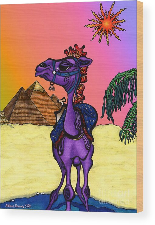 1 Cartoon Wood Print featuring the digital art Camel in Giza by Atheena Romney