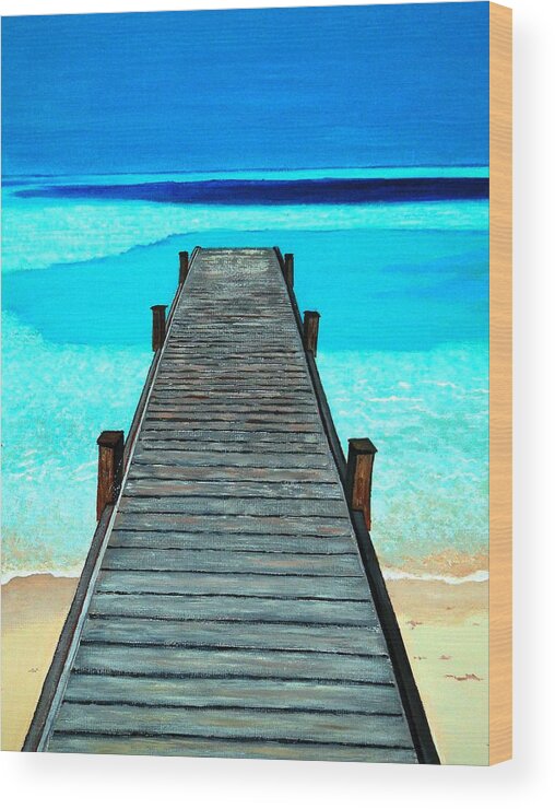 Caribbean Wood Print featuring the painting Caribbean Pier by Victoria Rhodehouse