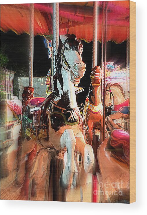 Carousel Wood Print featuring the photograph Carousel Horses by Renee Trenholm