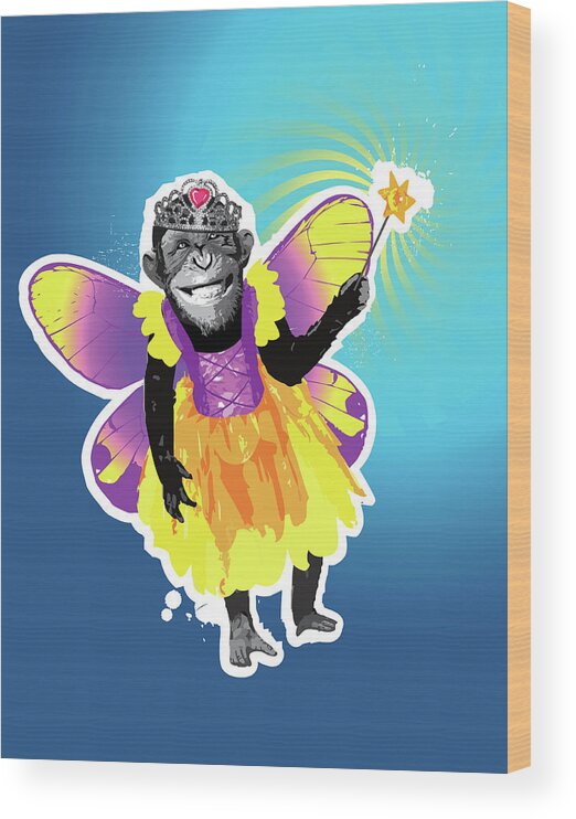 Vertical Wood Print featuring the digital art Chimpanzee In Fairy Costume by New Vision Technologies Inc