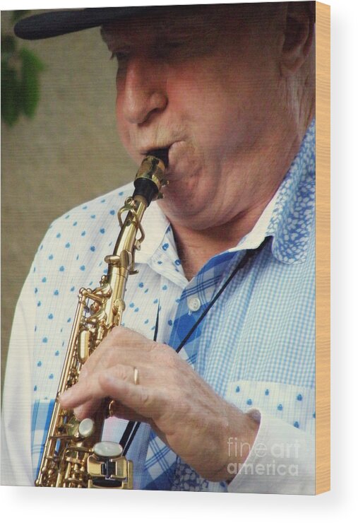 Christopher Mason Wood Print featuring the photograph Christopher Mason Alto Sax Player by Lainie Wrightson