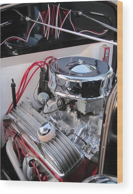 Vintage Wood Print featuring the photograph Classic Car Engine by Anita Burgermeister