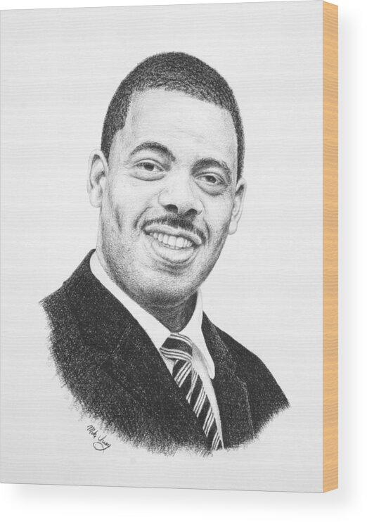 Portraits Wood Print featuring the drawing Dr. Kenny Baldwin by Mike Ivey