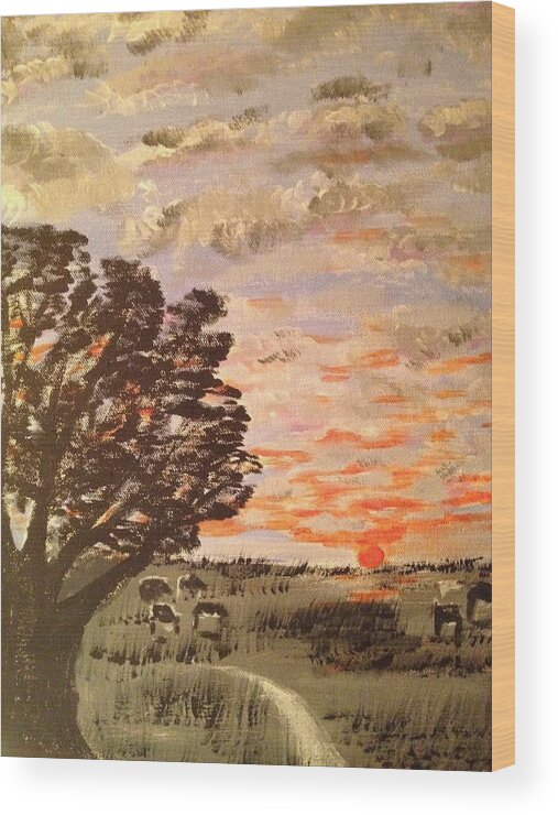 Landscape Wood Print featuring the painting Dusk by Brindha Naveen