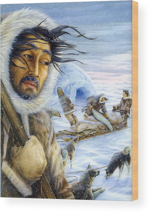 Eskimo Wood Print featuring the mixed media Eskimo Hunt by Anne Wertheim