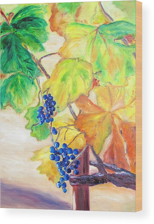 Landscape With Fall Leaves Wood Print featuring the painting Fall Grapes by Barbara Anna Knauf