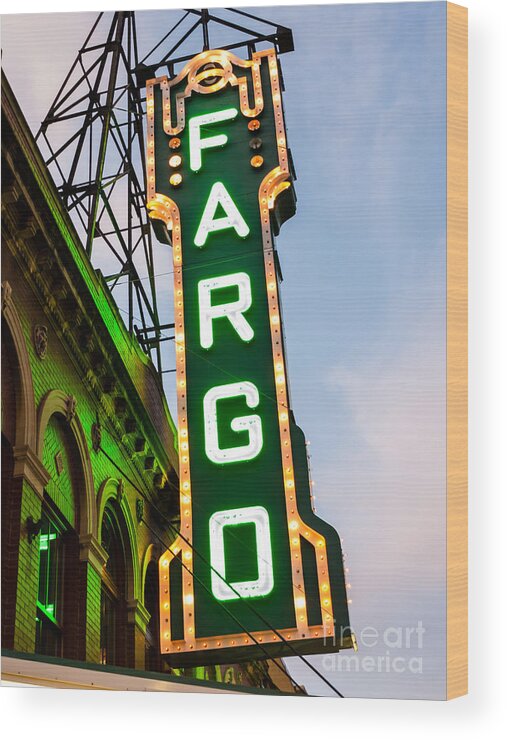 America Wood Print featuring the photograph Fargo Theatre Marquee at Night Photo by Paul Velgos