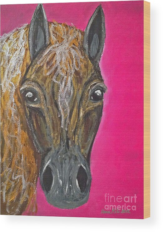 Horse Painting Wood Print featuring the painting Goldie by Ania M Milo