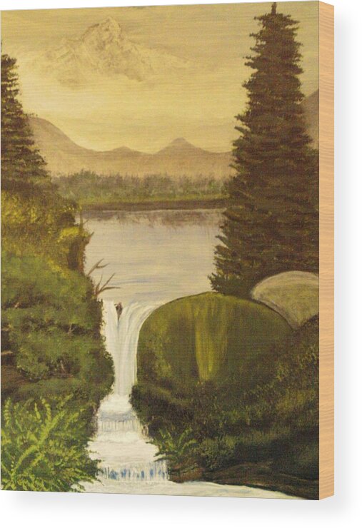 Landscape Wood Print featuring the painting Grandpa Mountain by Mitzi Foreman