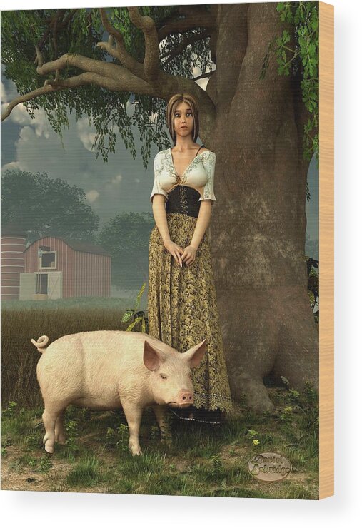 Pig Wood Print featuring the digital art Guard Pig by Daniel Eskridge
