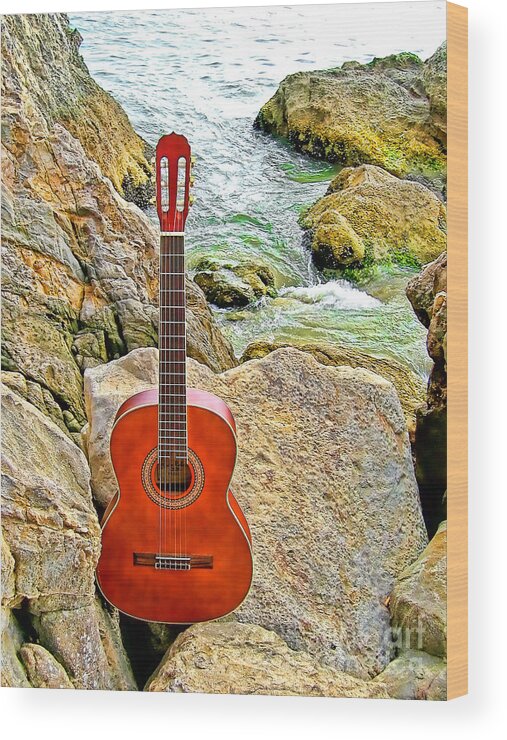Guitar Wood Print featuring the photograph Guitar By The Sea by Jason Abando
