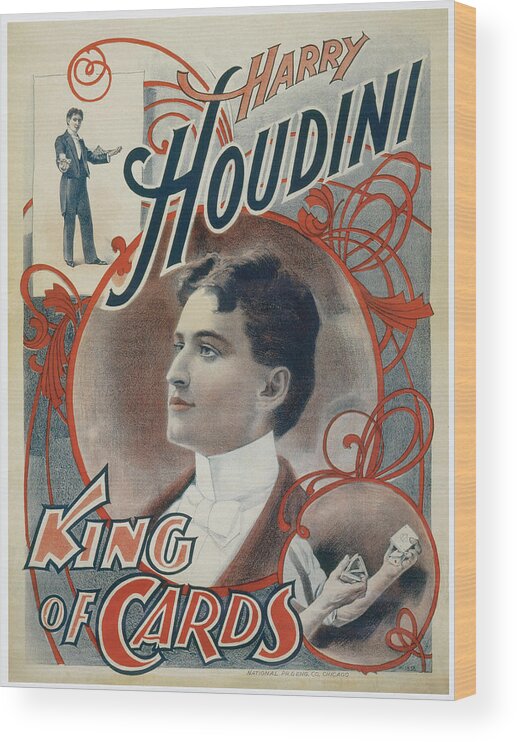 Houdini Wood Print featuring the painting Harry Houdini King of Cards by Unknown