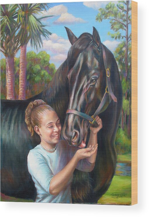  Wood Print featuring the painting Jeannie with Seiba's Gentle Touch by Nancy Tilles