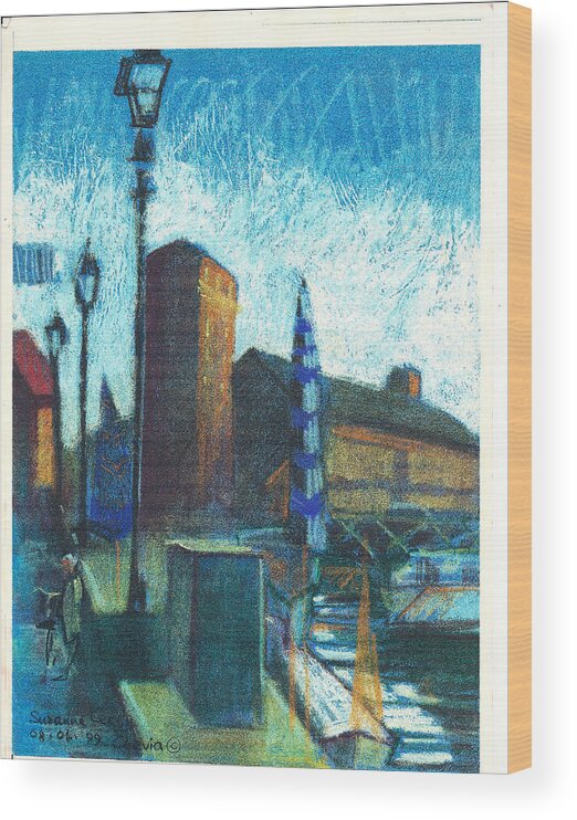 Paste Wood Print featuring the pastel La vecchia biblioteca Cervia R 1999 by Suzanne Giuriati Cerny