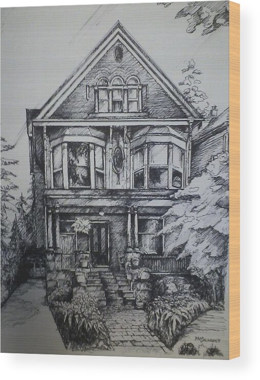 Buffalo Ny Homes Architecture Pen Ink Wood Print featuring the painting Lafayette Ave Buffalo NY by William McCullagh