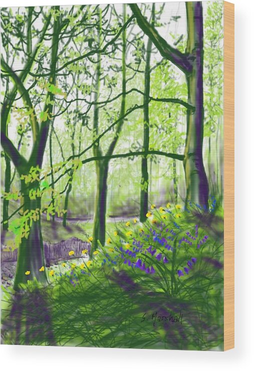 Flowers Wood Print featuring the digital art Marsh Marigolds and Bluebells by Glenn Marshall