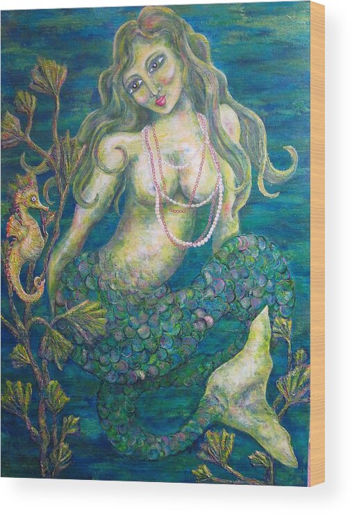 Mermaid Wood Print featuring the painting Mermaid and Muse by Suzan Sommers