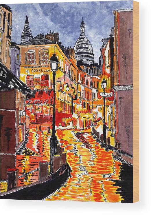 Paris Wood Print featuring the painting Nighttime In Paris by Connie Valasco