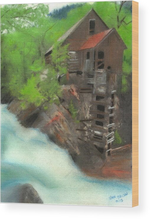 Mill Wood Print featuring the pastel Old Mill by John Brisson