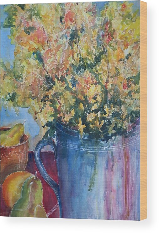 Sandy Collier Wood Print featuring the painting Pears and Petals by Sandy Collier