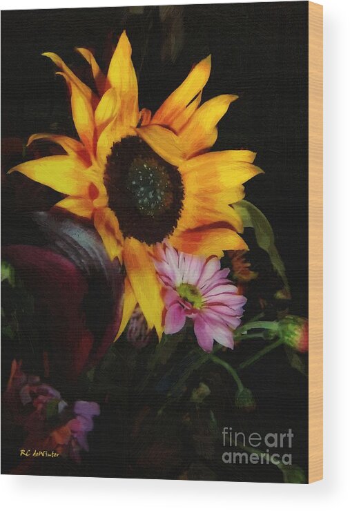Sunflower Wood Print featuring the painting Petals Curved and Pointed by RC DeWinter