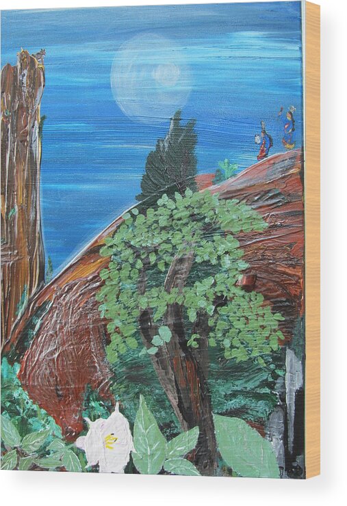 Desert Wood Print featuring the painting Sacred Moon by Susan Voidets