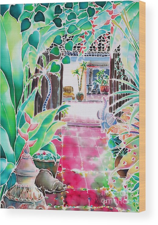 Silk Wood Print featuring the painting Shade in the patio by Hisayo OHTA