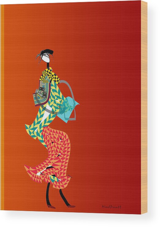 Lady Wood Print featuring the digital art Shopper by Asok Mukhopadhyay