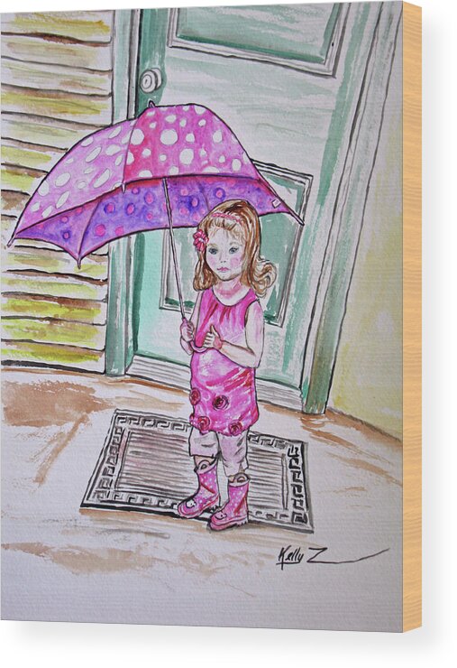 Child Wood Print featuring the painting Sophia Pretty in Pink by Kelly Smith