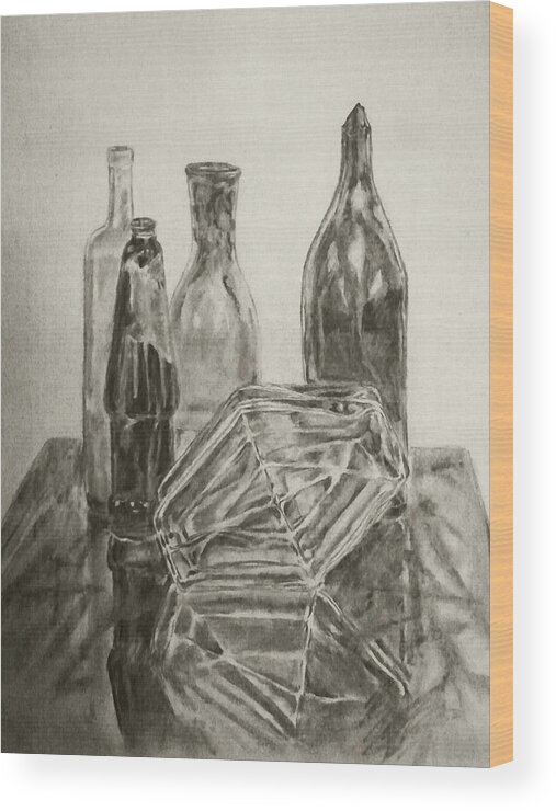 Coal Wood Print featuring the drawing Still Life with Reflections by Nadja Pilitsyna