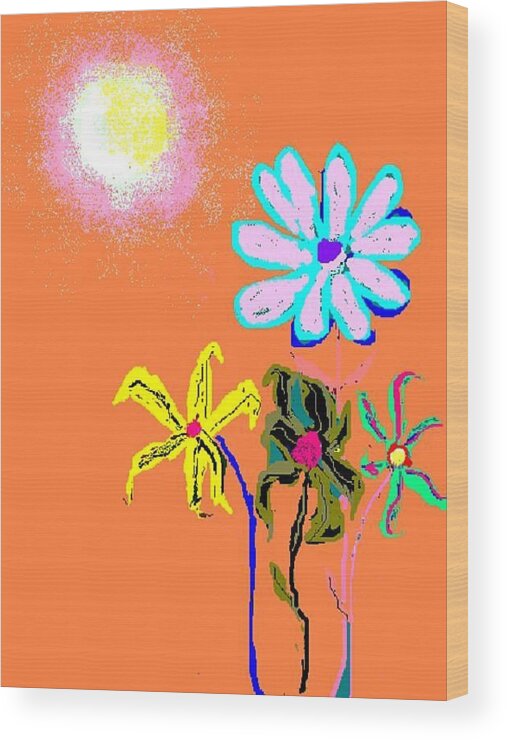 Sun And Garden Of Flowers Wood Print featuring the digital art Sunflowered 3 by Enriquemontana Garcia
