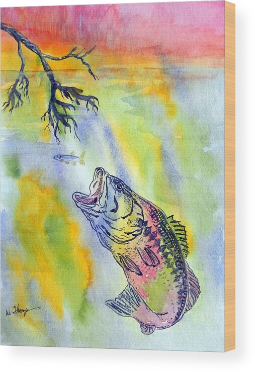 Sunset Dining Or Rainbow Bass? Wood Print featuring the painting Sunset Dining or Rainbow Bass by Warren Thompson