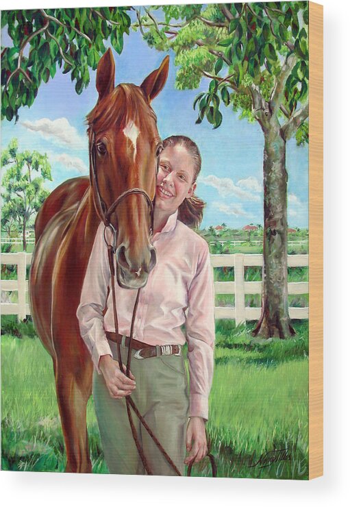  Wood Print featuring the painting Suzanne with her Horse by Nancy Tilles