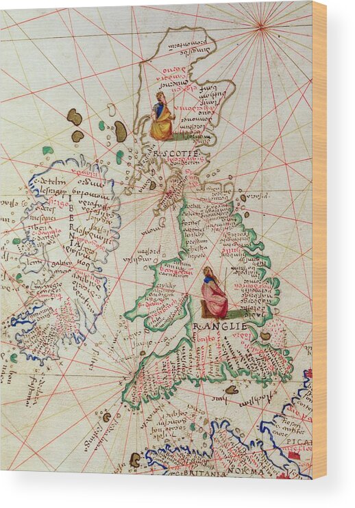Maps Wood Print featuring the drawing The Kingdoms of England and Scotland by Battista Agnese