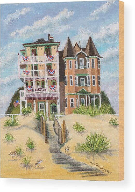 Hotel Wood Print featuring the painting The Laington Inn In Ocean Grove. N.J. by Madeline Lovallo