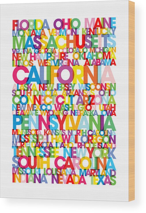 Usa Map Wood Print featuring the digital art United States USA Text Bus Blind by Michael Tompsett