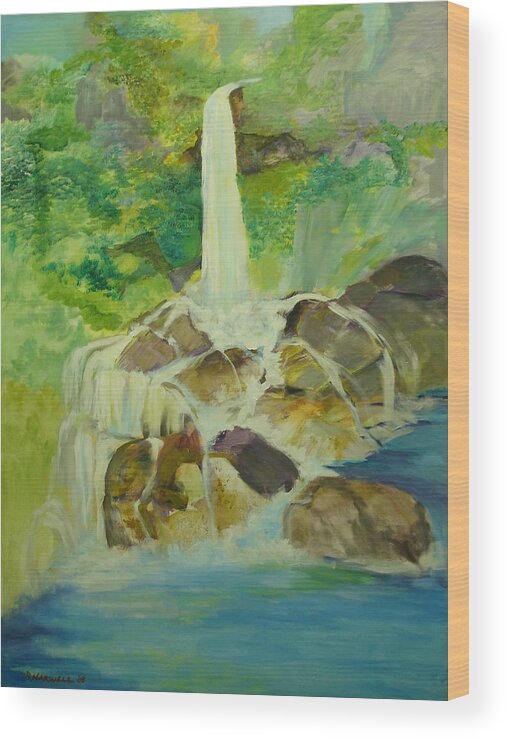 Landscape Wood Print featuring the painting Waterfall by Bettye Harwell