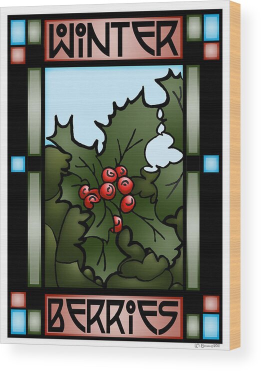 Winter Berries Wood Print featuring the digital art Winter Berries 1 by Lynn Evenson