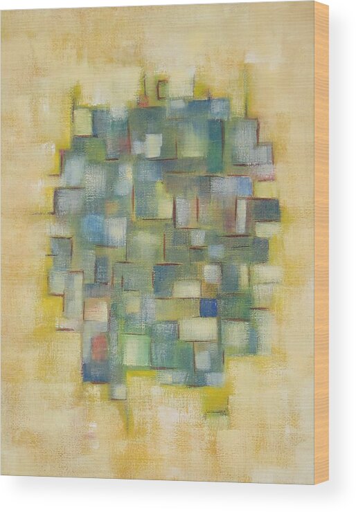 Abstract Wood Print featuring the painting Yellow with Green by Patricia Cleasby