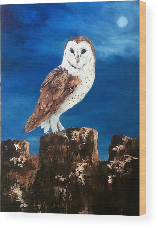 Owl Wood Print featuring the painting Barn Owl #1 by Jean Walker