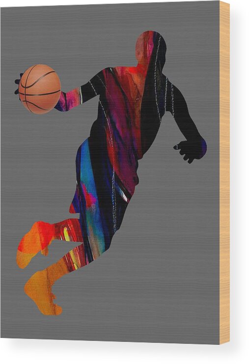 Basketball Wood Print featuring the mixed media Basketball Collection #1 by Marvin Blaine