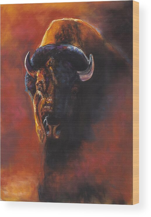 Buffalo Wood Print featuring the painting Basking In The Evening Glow #1 by Frances Marino