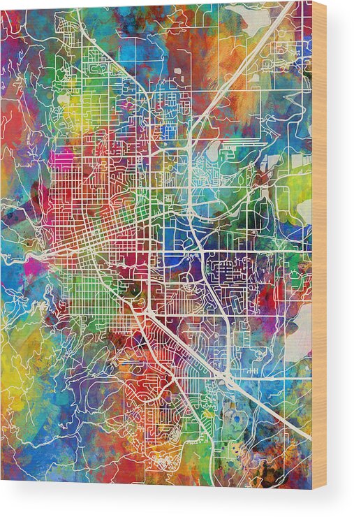 Boulder Wood Print featuring the digital art Boulder Colorado City Map #1 by Michael Tompsett