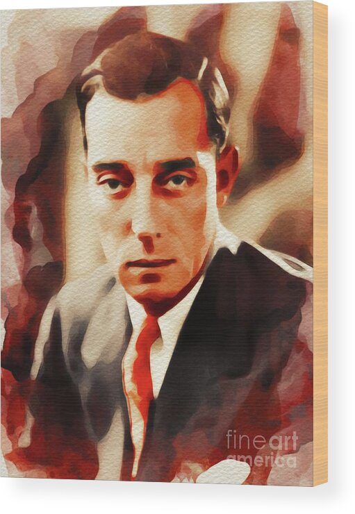 Buster Wood Print featuring the painting Buster Keaton, Hollywood Legend #1 by Esoterica Art Agency