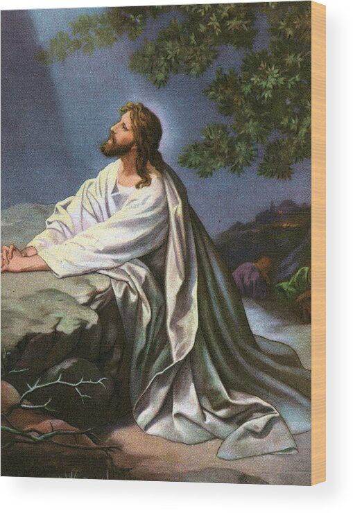 Garden Wood Print featuring the painting Christ in the Garden of Gethsemane by Heinrich Hofmann