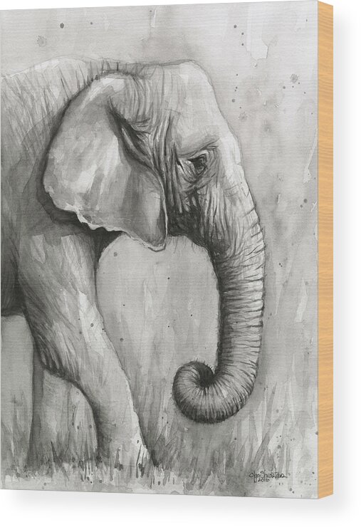 Elephant Wood Print featuring the painting Elephant Watercolor by Olga Shvartsur